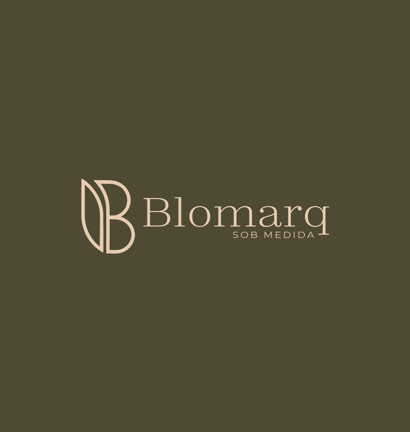 Logotipo completo da Blomarq Sob Medida sobre fundo verde floresta